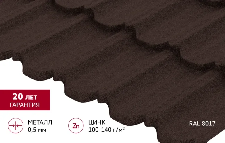 Металлочерепица "Квинта Уно" ("Kvinta Uno") 0,5 Drap RAL 8017 шоколад 1