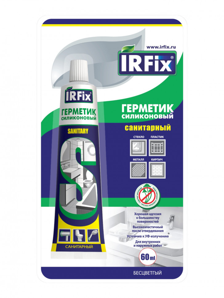 Герметик силиконовый санитарный IRFix SANITARY 60мл бесцветный 1